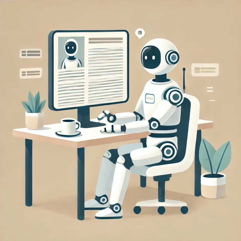 Illustration of a robot reading content on a computer